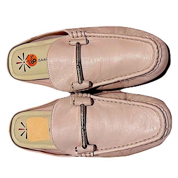 Isaac Mizrahi Live! Leather Mule Moccasins Rose/Pink with Gold Hardwear Size 8.5 - Picture 2 of 9